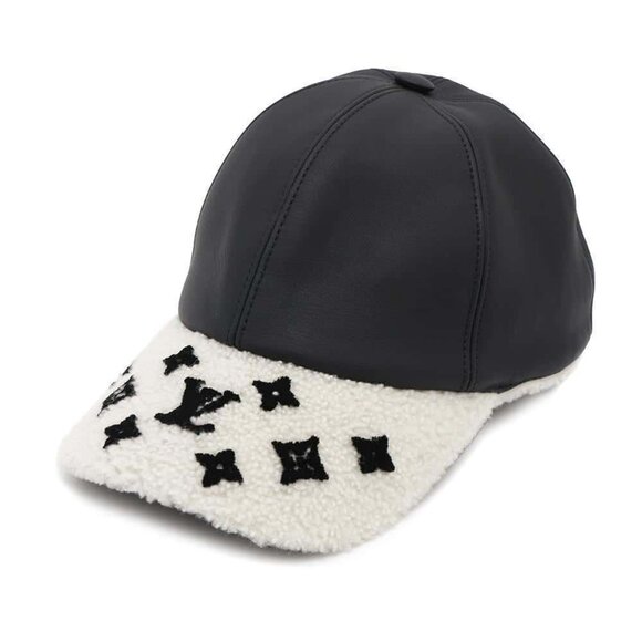 LOUIS VUITTON Black White Leather Silk Cap M00493 - Picture 1 of 12